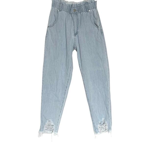 Risen High Waist Relaxed Distressed Jeans Womens 5/27 Frayed Hems - Picture 1 of 9